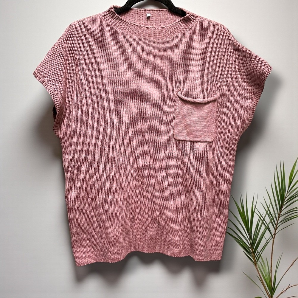 Womens Dusty Rose Rayon Knit Pocket Sweater Vest Cap Sleeve TL00083 2XL Pink